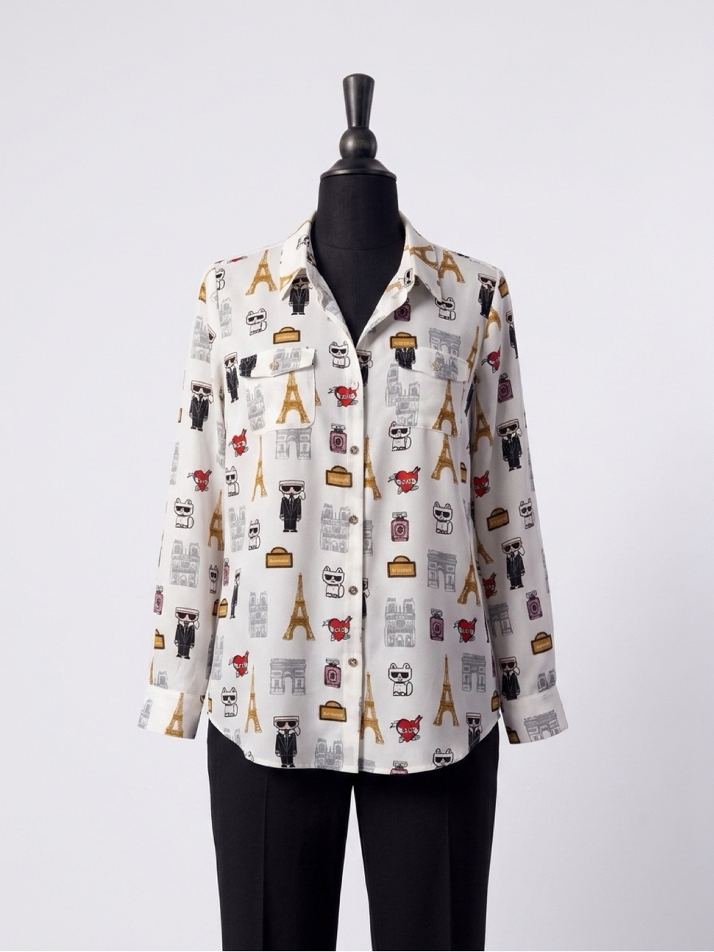 Karl Lagerfeld White Paris Print Men's Button-Down Shirt